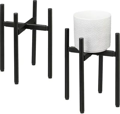 Produktbild von Pflanzenständer Metall, Set von 2, verstellbare Breite, BxD: 26x26-37x37 cm, Blumenständer innen, schwarz