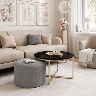 Produktbild von Couchtisch CIRI-X mit Hocker Gold Chrom/ schwarz hochglanz ascot taupe