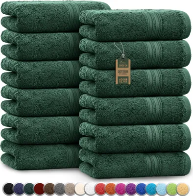 Produktbild von Frottier Gästetücher 12er Pack 30x50cm, 100% Baumwolle, Dunkel grün
