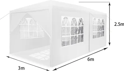 Image de LARS360 Pavillon 3x6 m Tente de réception Tente étanche Tente à bière Tente de jardin Tente de réception extérieure Pavillon de jardin Protection UV avec parties latérales et fenêtres Tente de camping résistante à l'hiver Blanc
