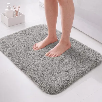 Immagine prodotto di Tappetino da bagno in microfibra, 60 x 40 cm, grigio, assorbente, lavabile in lavatrice, con base in TPR