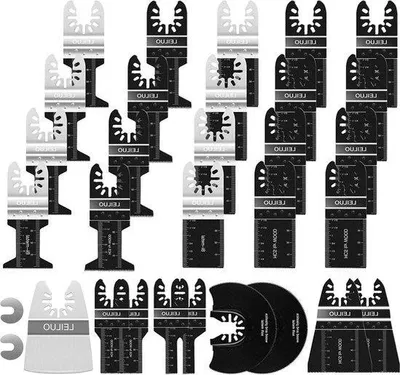 Image de Lames d'outils oscillantes, lot de 31 pièces, pour le bois, le métal et le plastique, noir