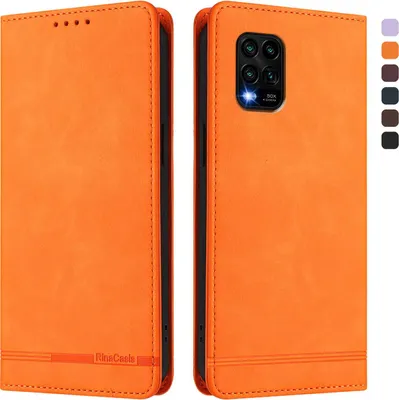 Obrázek produktu pro Pouzdro pro Xiaomi Mi 10 Lite, retroPolyuretankožené flip pouzdro s stojánkem a přihrádkami na karty Pomerančový