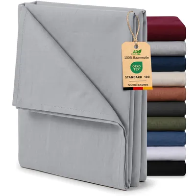 Produktbild von EllaTex Renforcé Bettlaken ohne Gummizug 140x200 Baumwolle – weiches Haustuch & Betttuch, Farbe: Silber