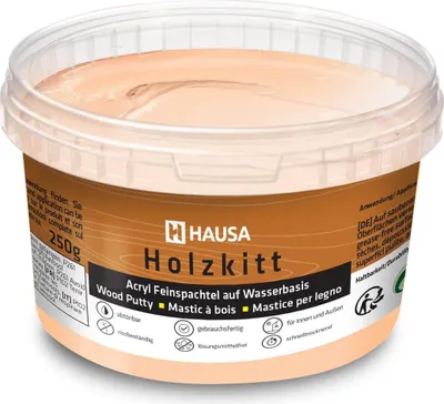 Produktbild von HAUSA Holzkitt 250 g Erle Holzspachtelmasse, Kitt für Holz, Holzspachtel/Füllmasse zum Reparieren von Holzschäden gebrauchsfertig ausgezeichnete Füllkraft schnelltrocknend rissbeständig