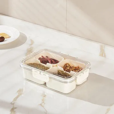 Obrázok produktu pre Plastová obedová krabička, malá, štvorcomorová, biela, prenosná.