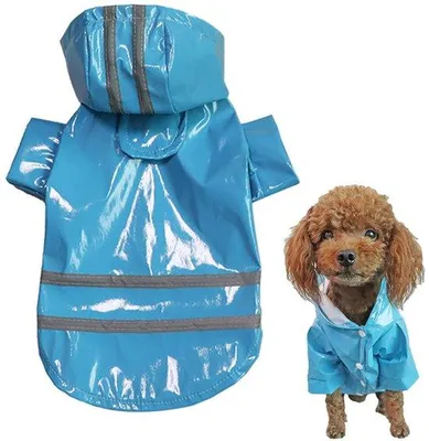 Imagen del producto de Ibenzoa®: Chaqueta impermeable para perros, protección contra la lluvia, color azul, talla XL, con bandas reflectantes, capucha ajustable y cierres