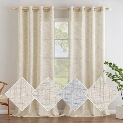 Produktbild von Famanu Voile Gardinen mit Ösen - Moderne Gardinen für Balkontüren - 2 Paneele 140 x 175 cm - Braun-weiß