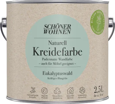 Produktbild von Schöner Wohnen Naturell Kreidefarbe 2,5 Ltr. Eucalyptuswald kräftiges Blaugrün