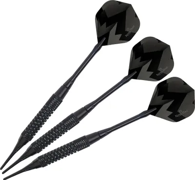 Three black darts with a grey zigzag pattern on the flights, arranged diagonally.
