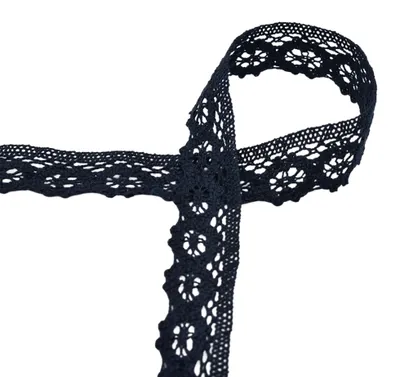 Baumwoll-Spitze 3 m x 30 mm Zierband Klöppeloptik Häkelborte Klöppelspitze Dekospitze marineblau