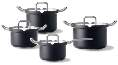 4-teiliges Edelstahl-Topfset mit Siebdeckel, Induktion, ofenfest bis 230°C