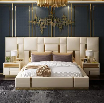 Zdjęcie produktu dla Bett Polster Design Luxus Holz Doppel Hotel Betten Ehe Schlaf Zimmer Einrichtung