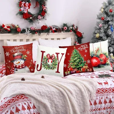 Set von 4 Weihnachtskissenbezügen 45 aus 100% Linnen, Hauptbild