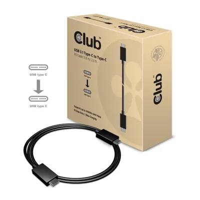 Produktbild von CLUB3D USB Gen2 Type C Video 4K60Hz, Data 10Gbps and 100W, 1 m, USB C, USB C, USB 3.2 Gen 2 (3.1 Gen 2), Stecker/Stecker, Schwarz