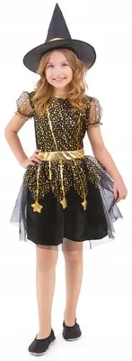 Obrázek produktu pro PartyPal Kostým čarodějnice pro dívky halloween zlatá 110-120