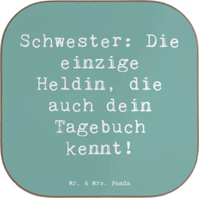 Produktbild von Mr. & Mrs. Panda Untersetzer Tasse Spruch Schwester Heldin - Meeresbrise - Geschenk, Weihnachten, Gläser, Geschwister, Freude, Familiengeschenk, Geschenke, für, Vertrauen