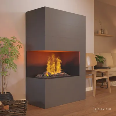 Produktbild von GLOW FIRE Elektrokamin 'Tucholsky Left Corner' | Wasserdampf Kamin mit OMC 600 inkl. Holz in schwarz | HxBxT: 140x90x45 cm