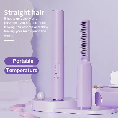 Produktbild von Glättbürste, 3 Temperaturen, schnelle Erwärmung, Typ C, wiederaufladbar, kabellos, negative Ionen, Heißbürste, elektrischer Stylingkamm für lockiges Haar