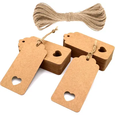 Produktbild von Kraftpapier Geschenkanhänger mit Juteschnur 50 Stück 9.5 x 4.5 cm Braun