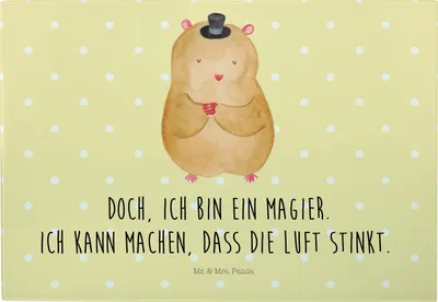 Produktbild von Mr. & Mrs. Panda Servierplatte Hamster Hut - Gelb Pastell - Geschenk, Zylinder, jausenbrett, Glasschneidebrett, Lustige Sprüche, Hackbrett, Magier, Zauberer, Zwerghamster