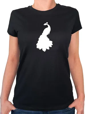 Produktbild von Huuraa Damen T-Shirt Pfau Silhouette XS Black Bio Baumwolle Fairtrade Damenshirt Geschenkidee