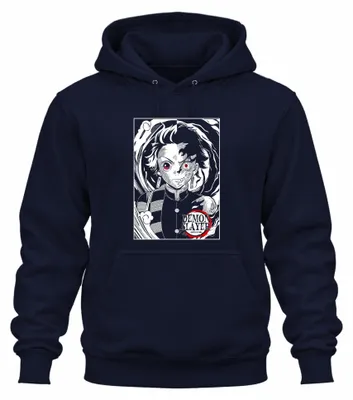 Zdjęcie produktu dla Demon Slayer Tanjiro halbverbrannt Kimetsu no Yaiba Anime Uni  Bluza z kapturem Kapuzenpullover, Granatowy, S