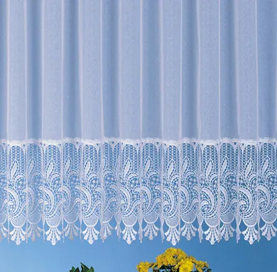 Produktbild von heimtexland ® Makramee Sockel Stores Gardinen Wunschmaß weiß Kräuselband Vorhang Macramée Borte Typ516 HxB 120x300 cm für Fensterbreite 100-130 cm