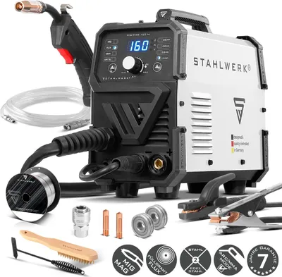 Produktbild von STAHLWERK Schutzgasschweißgerät MIG/MAG 160 M – kompakter 5-in-1-Kombi-Inverter mit 160 A für MIG/MAG, FLUX (Fülldraht), MMA (E-Hand) & Lift-TIG