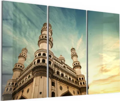 Produktbild von DEQORI Glasbild Echtglas 3x50x100 cm 'Ansicht der Charminar' Wandbilder XXL groß