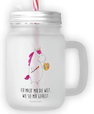 Produktbild von Mr. & Mrs. Panda Glas Einhorn Künstler - Transparent - Geschenk, Cocktailglas, Unicorn, getränkebecher, Welt, Mit Henkel, Englisch, Zeichnen, Trinkglas, Farbe, Trinkgefäß