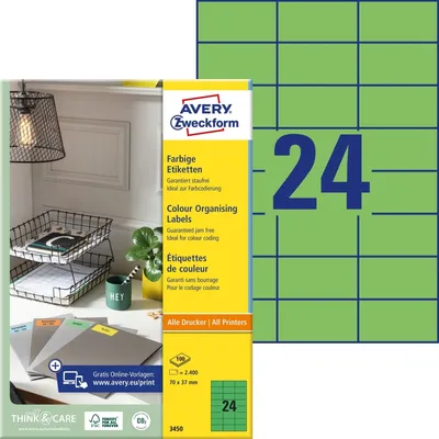 Produktbild von Avery Zweckform - Etikett Zweckform 3450 70x37mm grün 2400 Stück