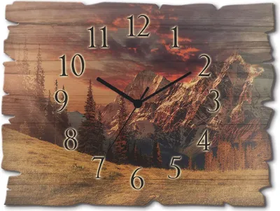 Produktbild von ARTland Holz Wanduhr Quarzuhr - schwarzer Zeiger Alpines Hochland Größe: 40x30 cm