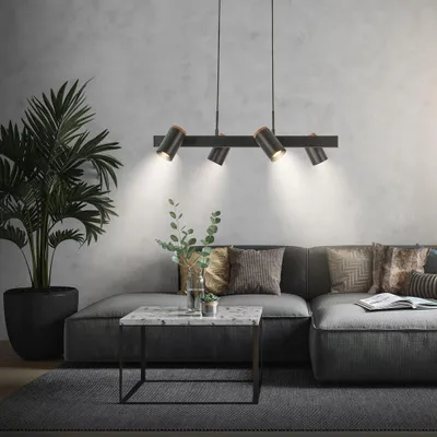 Image de Briloner DUTA Suspension luminaire, orientable, douille GU10, à 4 ampoules, noir bois, 80 x 24,9 x 120 cm