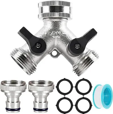 Produktbild von 2-Wege-Verteiler Wasseranschluss Adapter, Wasserhahn, Y-Verteiler Zufuhrschlauch Waschmaschine Geschirrspüler Gartenschlauch