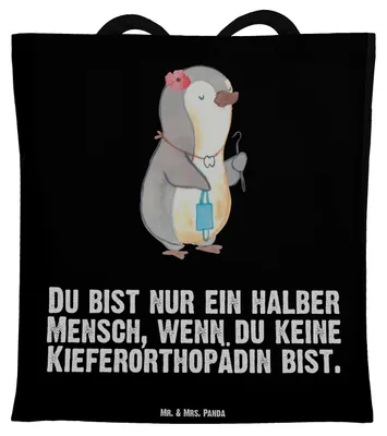 Produktbild von Mr. & Mrs. Panda Tote Bag Kieferorthopädin Herz - Schwarz - Geschenk, Schultasche, Stoffbeutel, Tasche, Jutebeutel, Uni