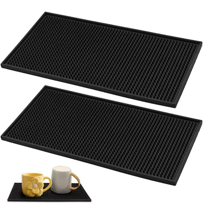Image de Tapis antidérapant en caoutchouc pour égouttoir - Articles de restauration et d'hôtellerie - 30 x 15 cm - Noir - Lot de 2