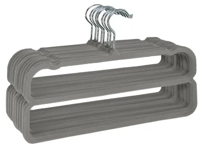Produktbild von Hosenbügel, 10 Stück rutschfeste Samt-Kleiderbügel für Hosen, platzsparender Hosenrockbügel mit 360°-Drehung und Metallhaken für Hemden, Hosen, Kleider, Röcke, Mäntel (Grau)