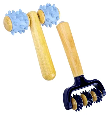 Produktbild von Massageroller mit Griff, 2 Stück aus Holz für Rücken, Beine, Hände und Ganzkörperanwendungen