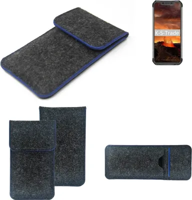 Produktbild von K-S-Trade Handy-Hülle Schutz-Hülle kompatibel mit Blackview BV9600E Filztasche Pouch Tasche Case Sleeve Filzhülle dunkelgrau, blauer Rand