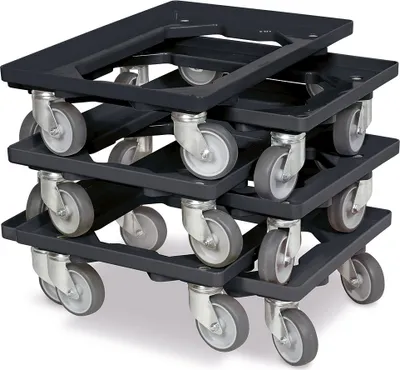 Produktbild von 6x Logistikroller/Transportroller für Kisten 600x400 mm, Tragkraft 250 kg, schwarz
