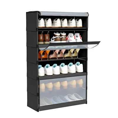Produktbild von 6 Ebenen Schuhregal 105x64x30 cm Schuhschrank Schwarz