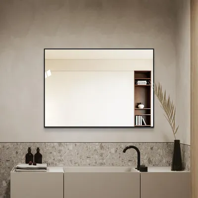 Produktbild von Wandspiegel mit schwarzem Aluminiumrahmen, Badezimmerspiegel, 50 x 70 cm, Schwarz