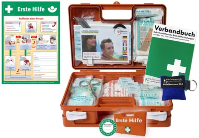 Produktbild von Erste-Hilfe-Koffer Quick -Paket 2- mit "Notfallbeatmungshilfe" für Betriebe - aktuelle DIN/EN 13157 + DIN 13164 für KFZ - inkl. 1. Hilfe Aushang