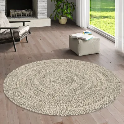Produktbild von Naturfaser Teppich Handgefertigt Jute Meliert Rund, Größe:80 cm Rund, Farbe:Grau