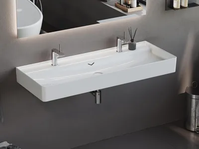 Produktbild von Aqua Bagno Venus Keramik Waschtisch Waschbecken Möbelwaschtisch 120cm 2 Hahnlochbohrung