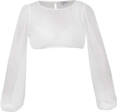 Produktbild von MarJo Dirndlbluse BÖHEN langärmelig hochgeschlossen transparent mit Puffärmeln und eleganter Spitze