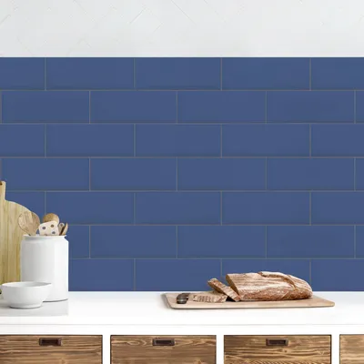 Produktbild von Küchenrückwand Muster selbstklebend - 0.35 mm Wandpaneel wasserfest Design blau Fliesenoptik Spritzschutz fugenlos
