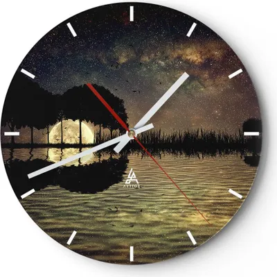 Produktbild von Wanduhr - Rund - Glasuhr - See Nacht Wasser - 40x40cm - Schleichendes Uhrwerk - Lautlos - zum Aufhängen bereit - Dekoration Modern - Wanddekoration aus Glas - C3AR40x40-3753