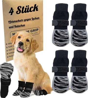 Produktbild von 4 Stück Anti Rutsch Socken für Hunde, Hundesocken, Hundeschuhe Winter, Hundeschuhe Pfotenschutz, L